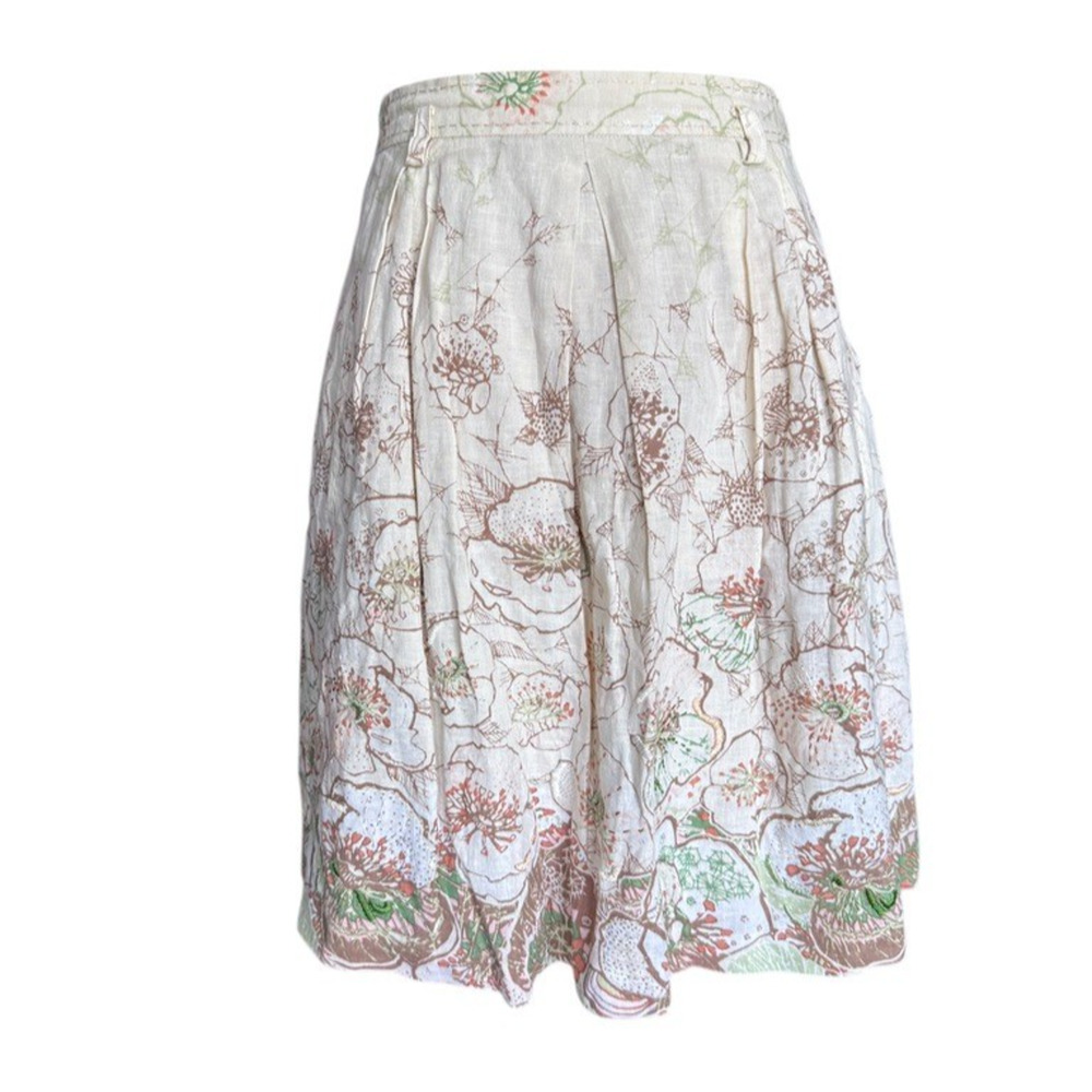 Elie Tahari Womens Beige Cream Floral 100% Linen Pleated Skirt Size 2 4